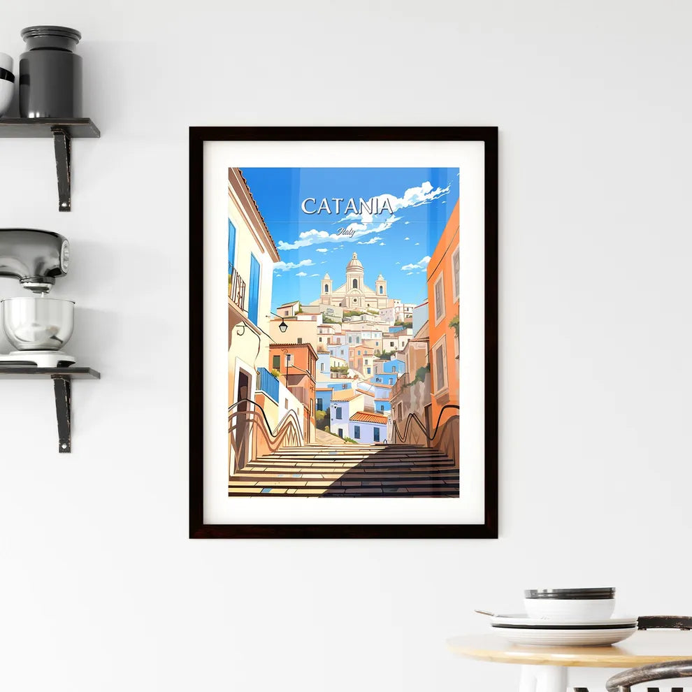 Catania, Italy - Art print of a staircase leading to a city Custom Print