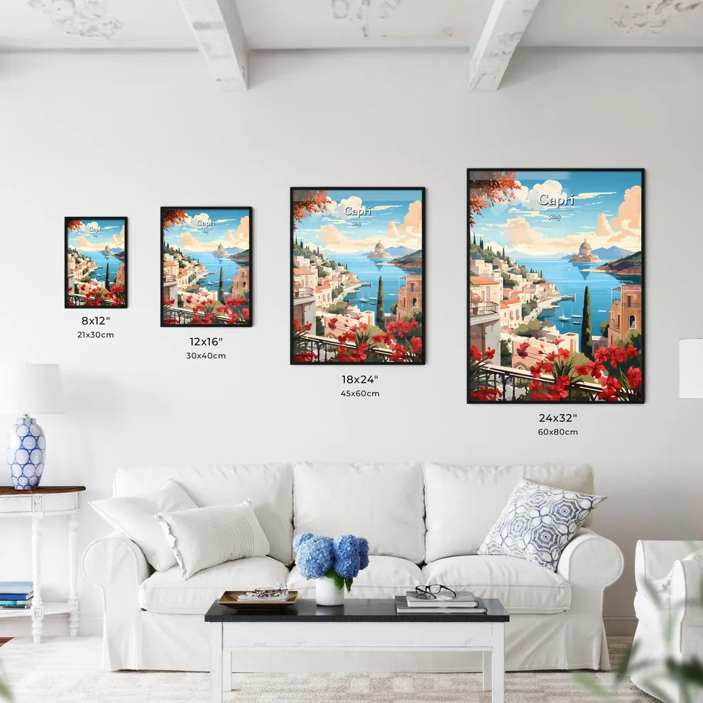 Capri, Italy - Art print of a painting of a town by the water Size Chart