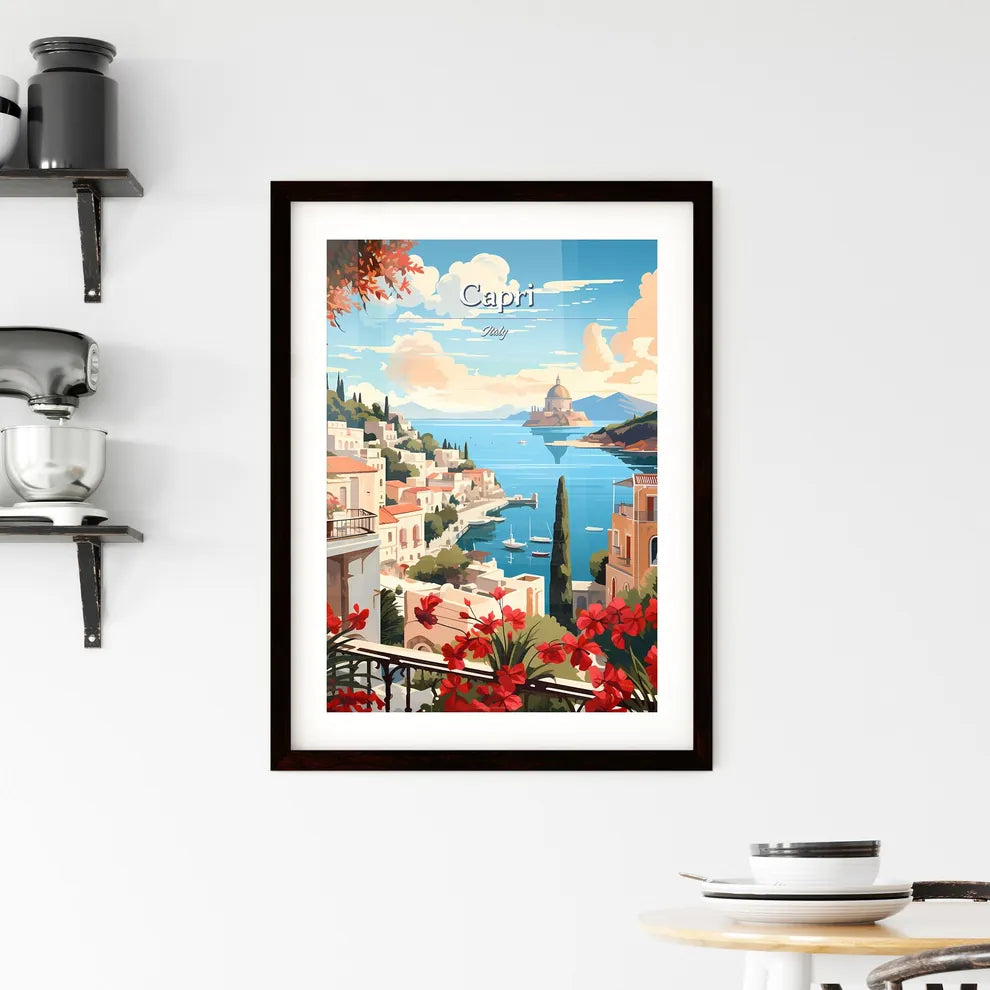 Capri, Italy - Art print of a painting of a town by the water Custom Print
