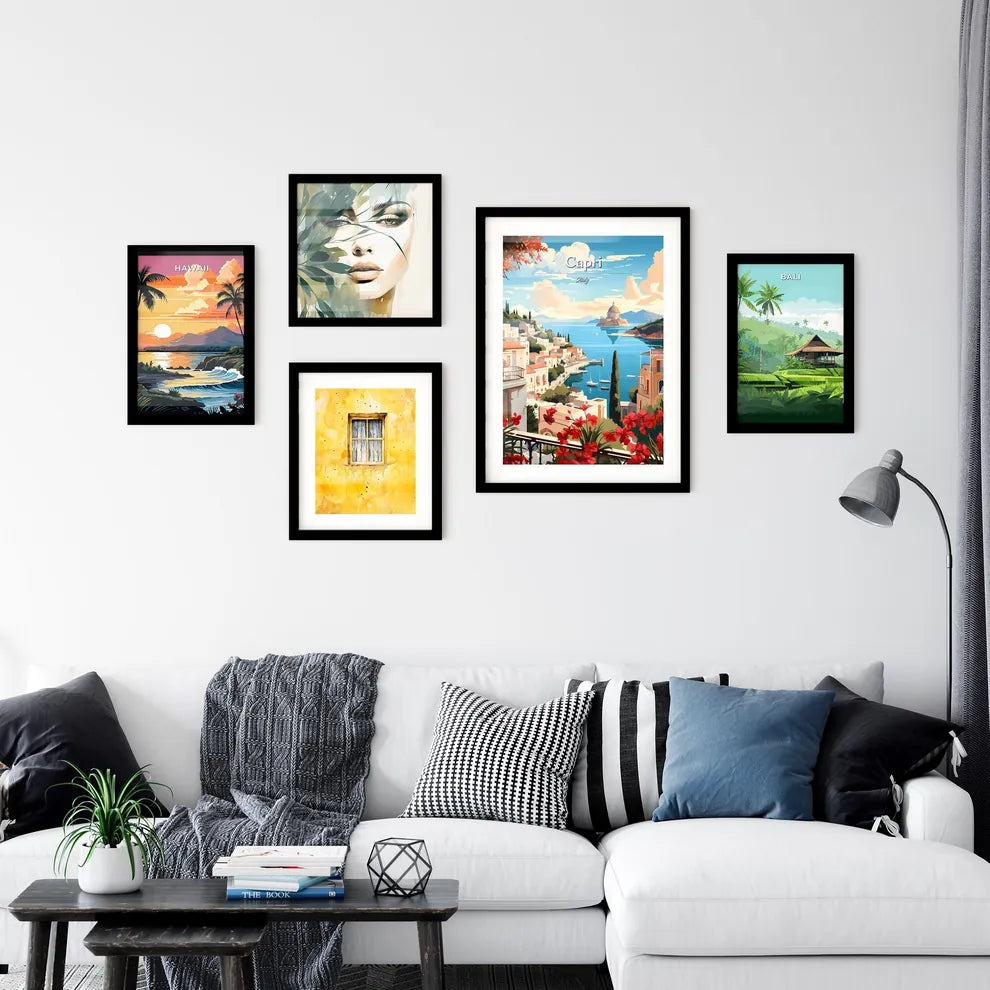 Capri, Italy - Art print of a painting of a town by the water Interior Design
