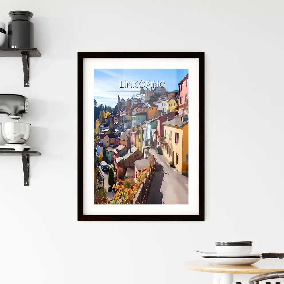 Linköping, Sweden, - Art print of a colorful houses on a hill Custom Print