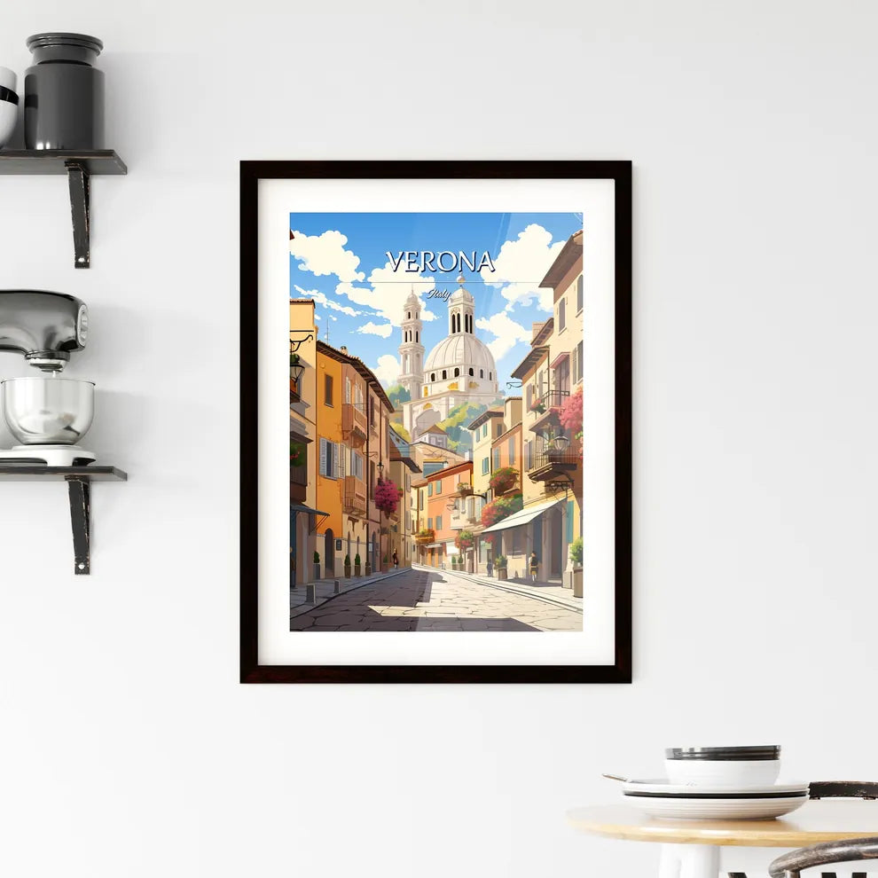 Verona, Italy - Art print of a street with buildings and a dome in the background Custom Print