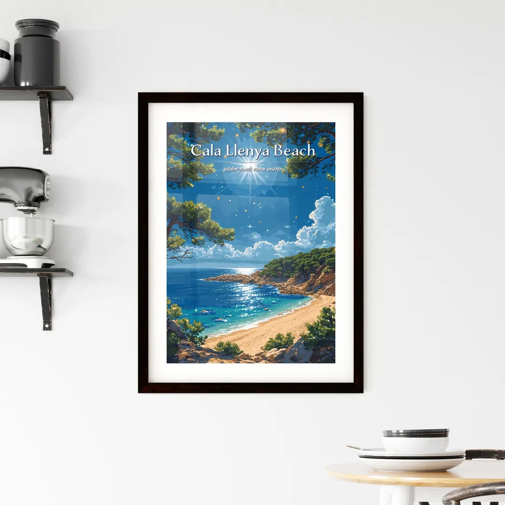 Cala Llenya Beach - Art print of a beach wit Framed Print