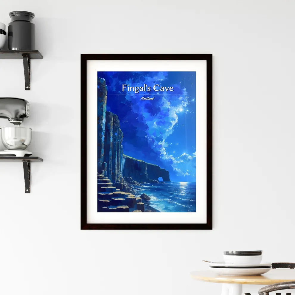 Fingal's Cave, Scotland - Art print of a rock cliff with steps and a body of water Custom Print