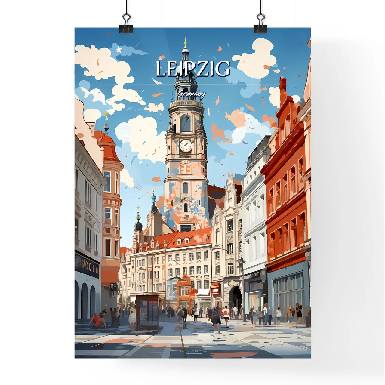 Leipzig, Germany - Art print of a large clock tower in a city Poster
