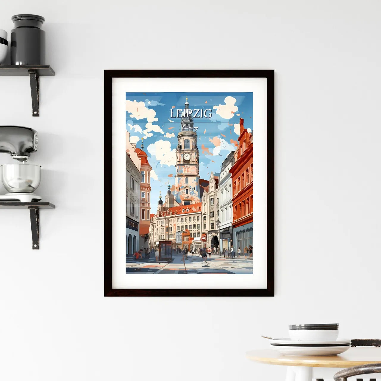 Leipzig, Germany - Art print of a large clock tower in a city Custom Print