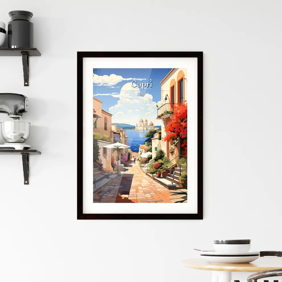 Capri, Italy - Art print of a street with buildings and a body of water Custom Print