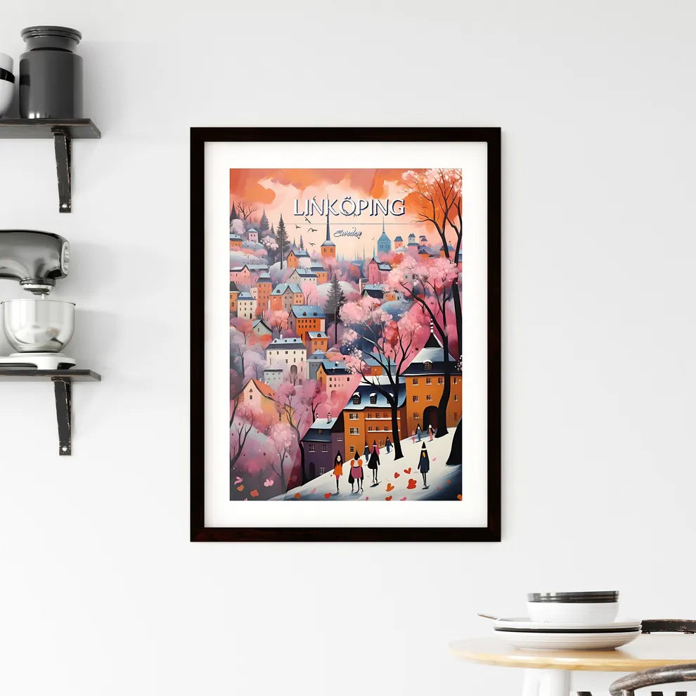 Linköping, Sweden, - Art print of a painting of a town with trees and buildings Custom Print