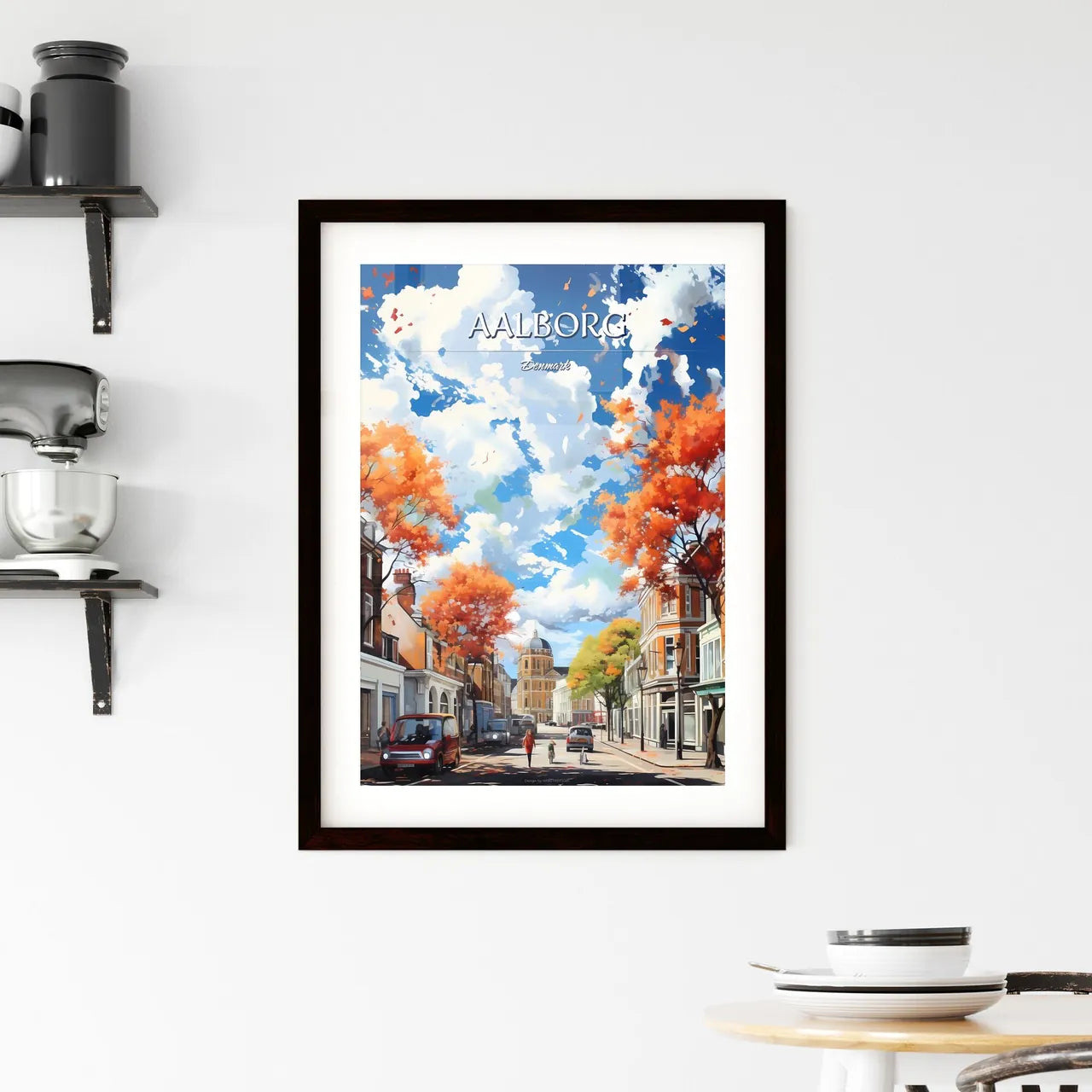 Aalborg, Denmark - Art print of a street with cars and trees Custom Print