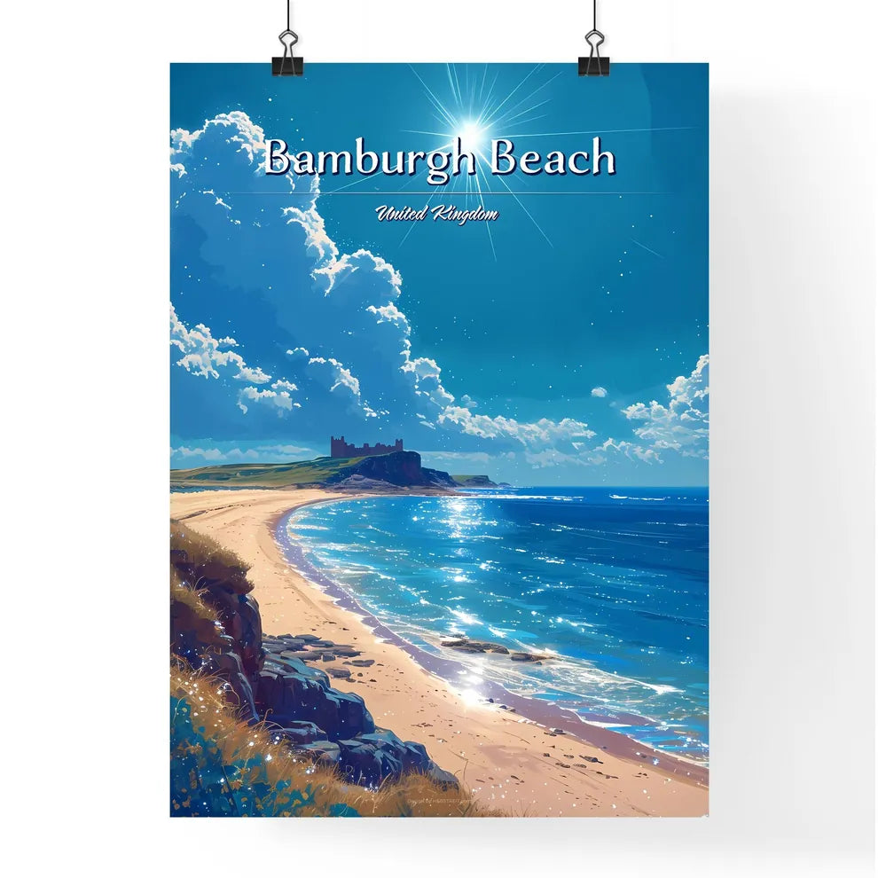 Bamburgh Beach, United Kingdom - Art print of a beach with a castle on the shore Poster