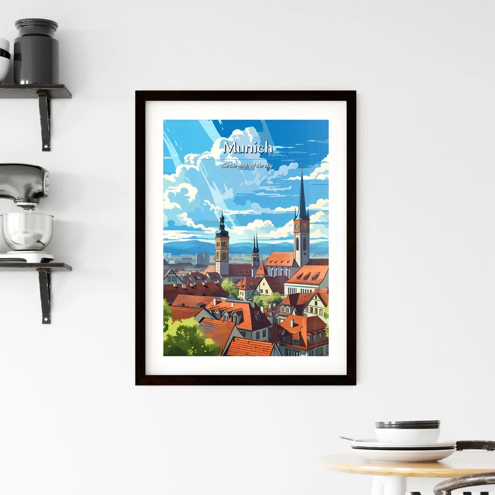 On the roofs of Munich - Art print of a city with a clock tower Custom Print