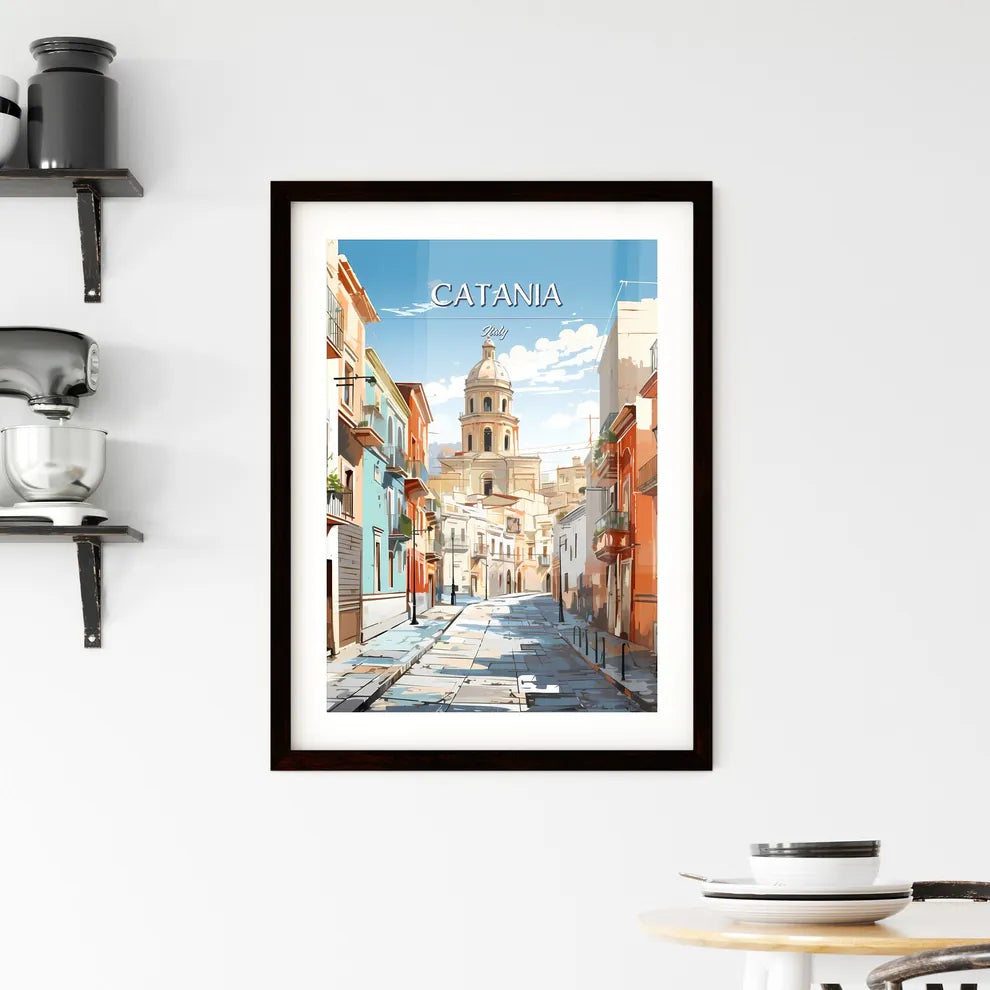 Catania, Italy - Art print of a street with buildings and a tower Custom Print