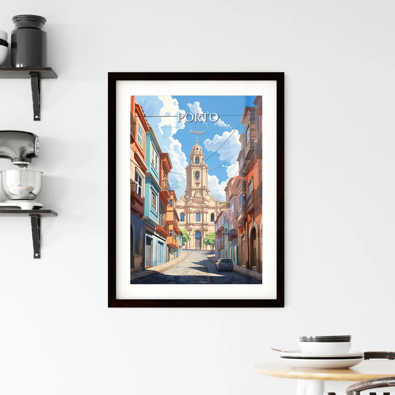 Porto, Portugal - Art print of a street with a large tower and buildings Custom Print