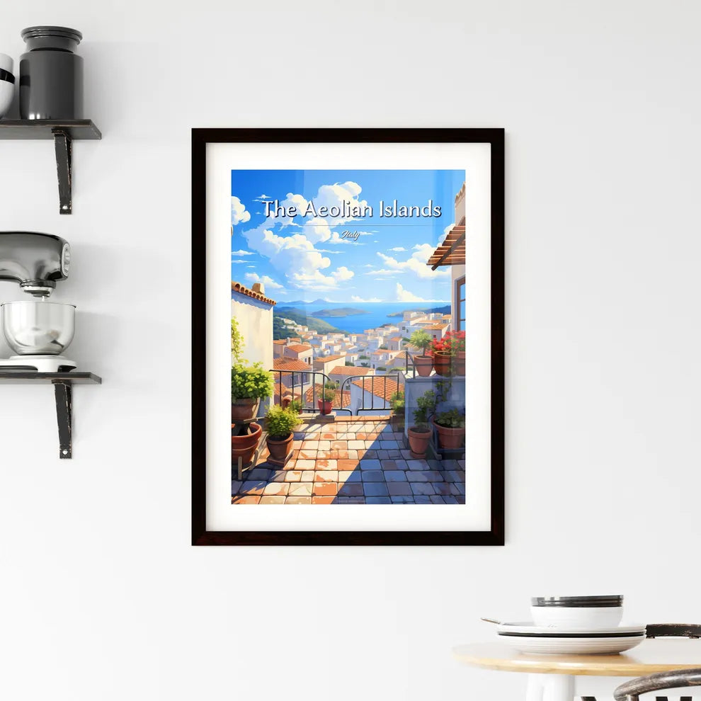 On the roofs of The Aeolian Islands, Italy - Art print of a view of a city from a balcony Custom Print