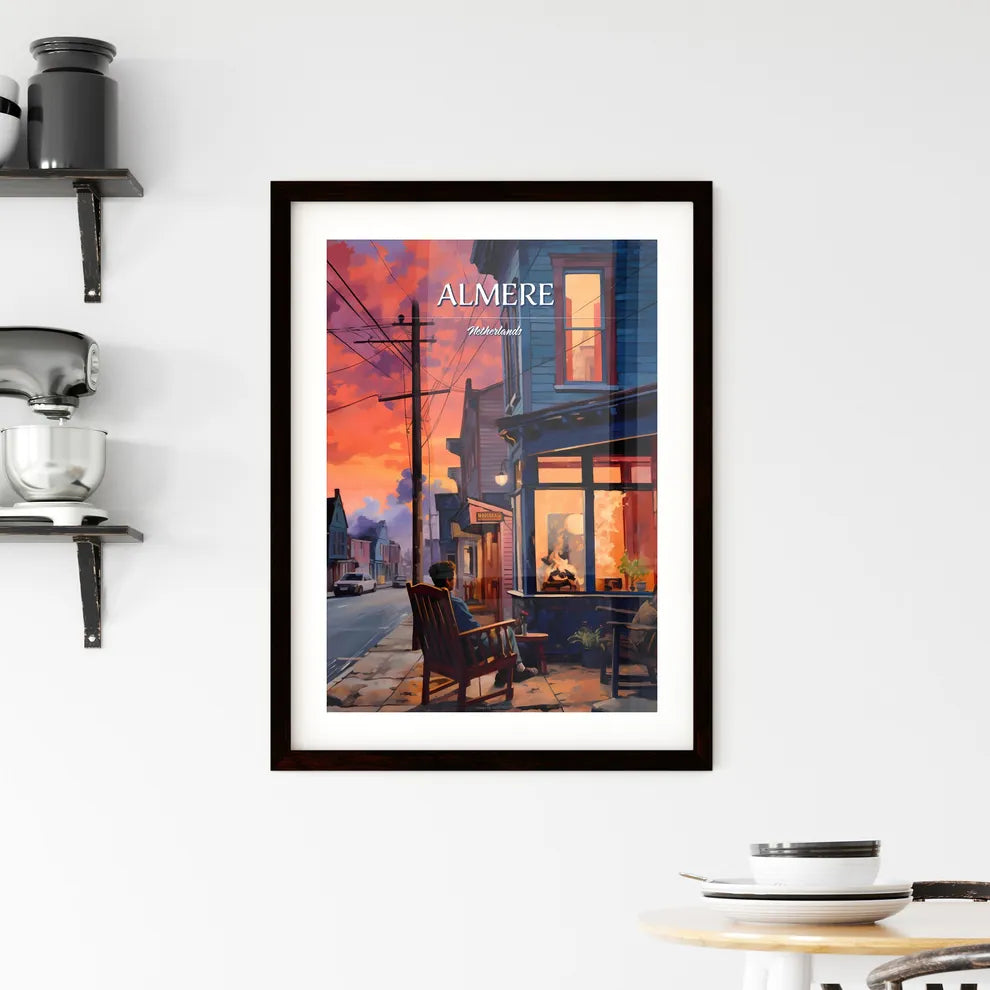 Almere, Netherlands - Art print of a person sitting on a bench in front of a fire Custom Print