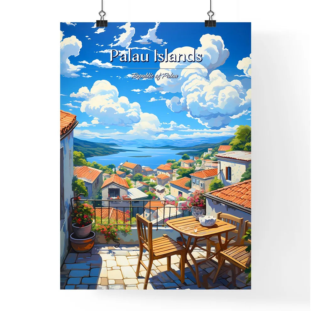 On the roofs of Palau Islands, Republic of Palau - Art print of a view of a town from a balcony Poster