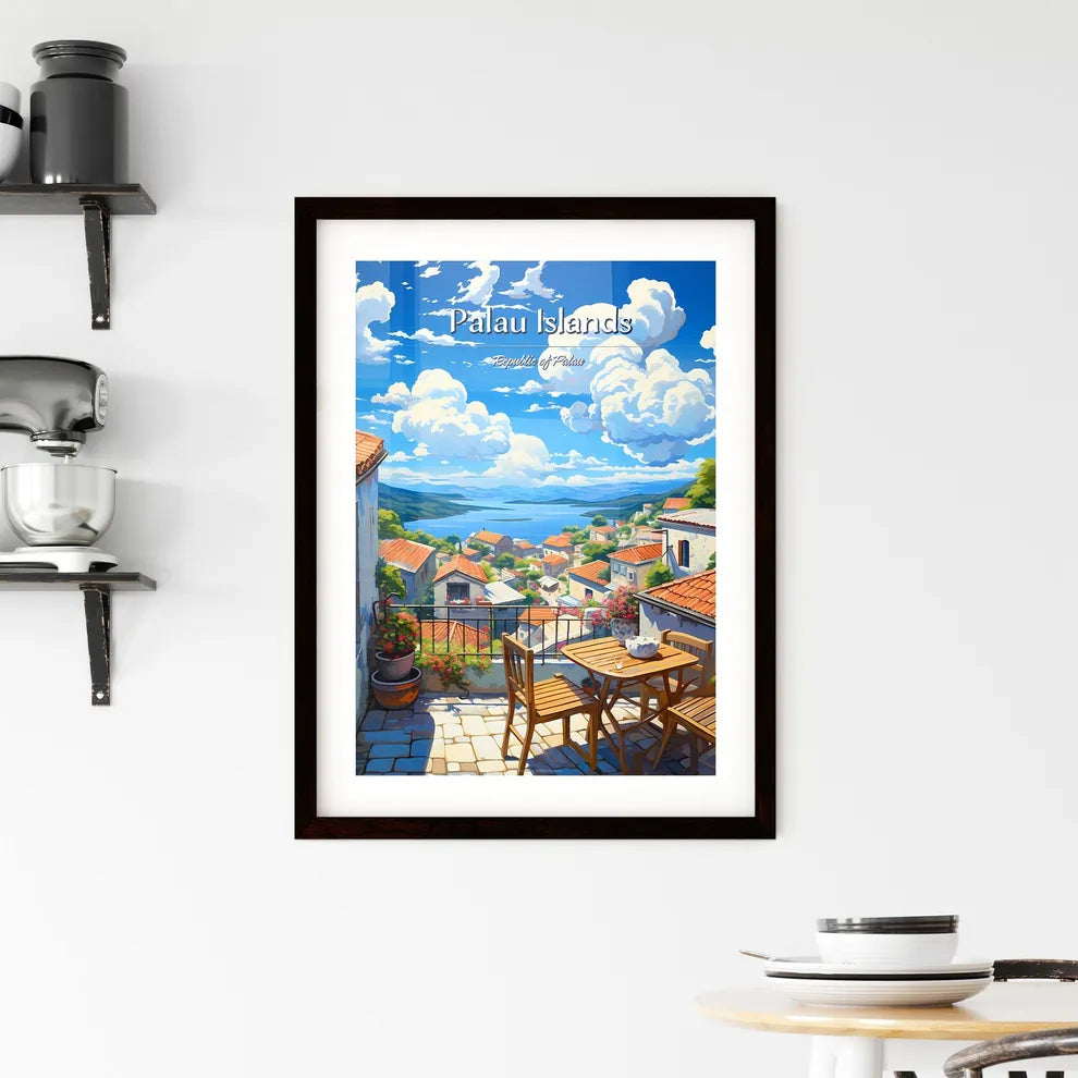 On the roofs of Palau Islands, Republic of Palau - Art print of a view of a town from a balcony Custom Print