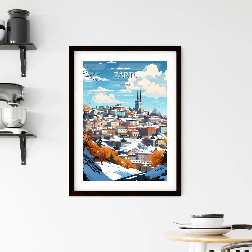 Tartu, Estonia - Art print of a snowy town on a hill Custom Print