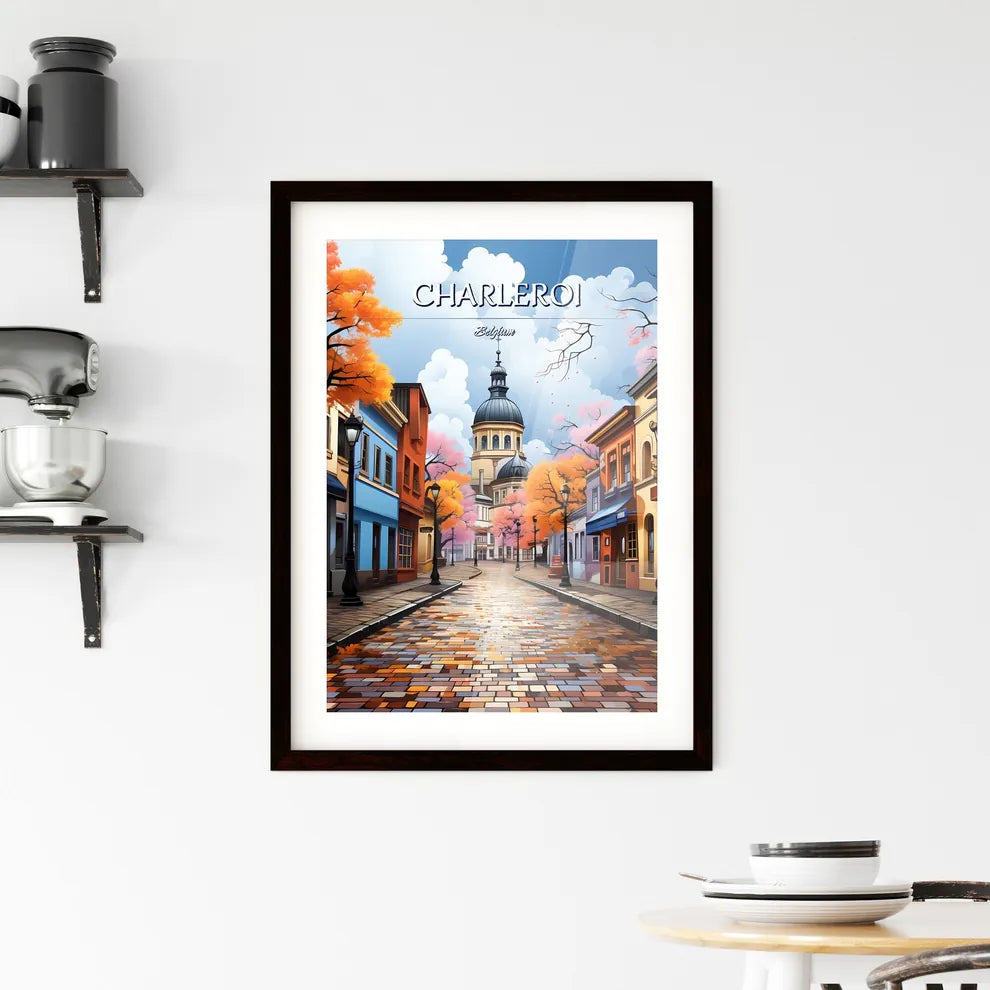 Charleroi, Belgium - Art print of a street with colorful buildings and trees Custom Print