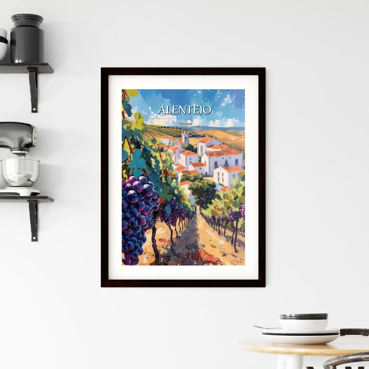 Alentejo, Portugal - Art print of a painting of a vineyard with grapes Custom Print