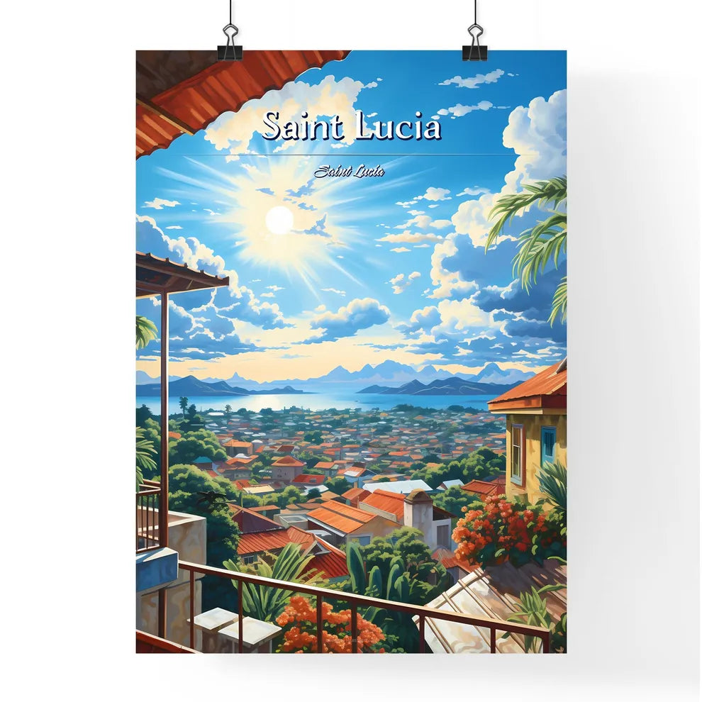 On the roofs of Saint Lucia, Saint Lucia - Art print of a view of a city from a balcony Poster