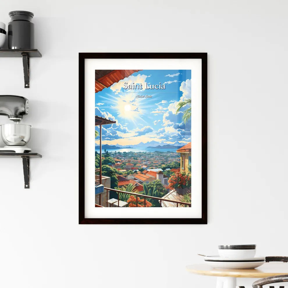 On the roofs of Saint Lucia, Saint Lucia - Art print of a view of a city from a balcony Custom Print