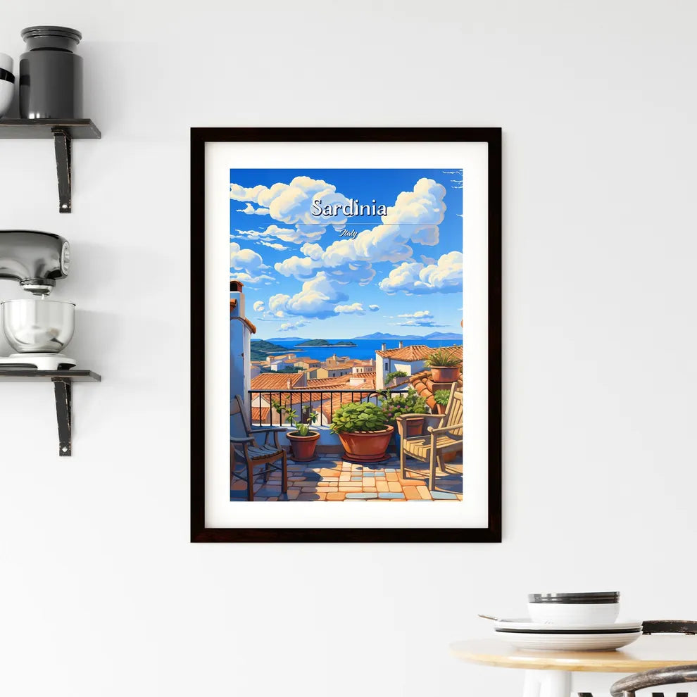 On the roofs of Sardinia, Italy - Art print of a balcony with chairs and plants on it Custom Print