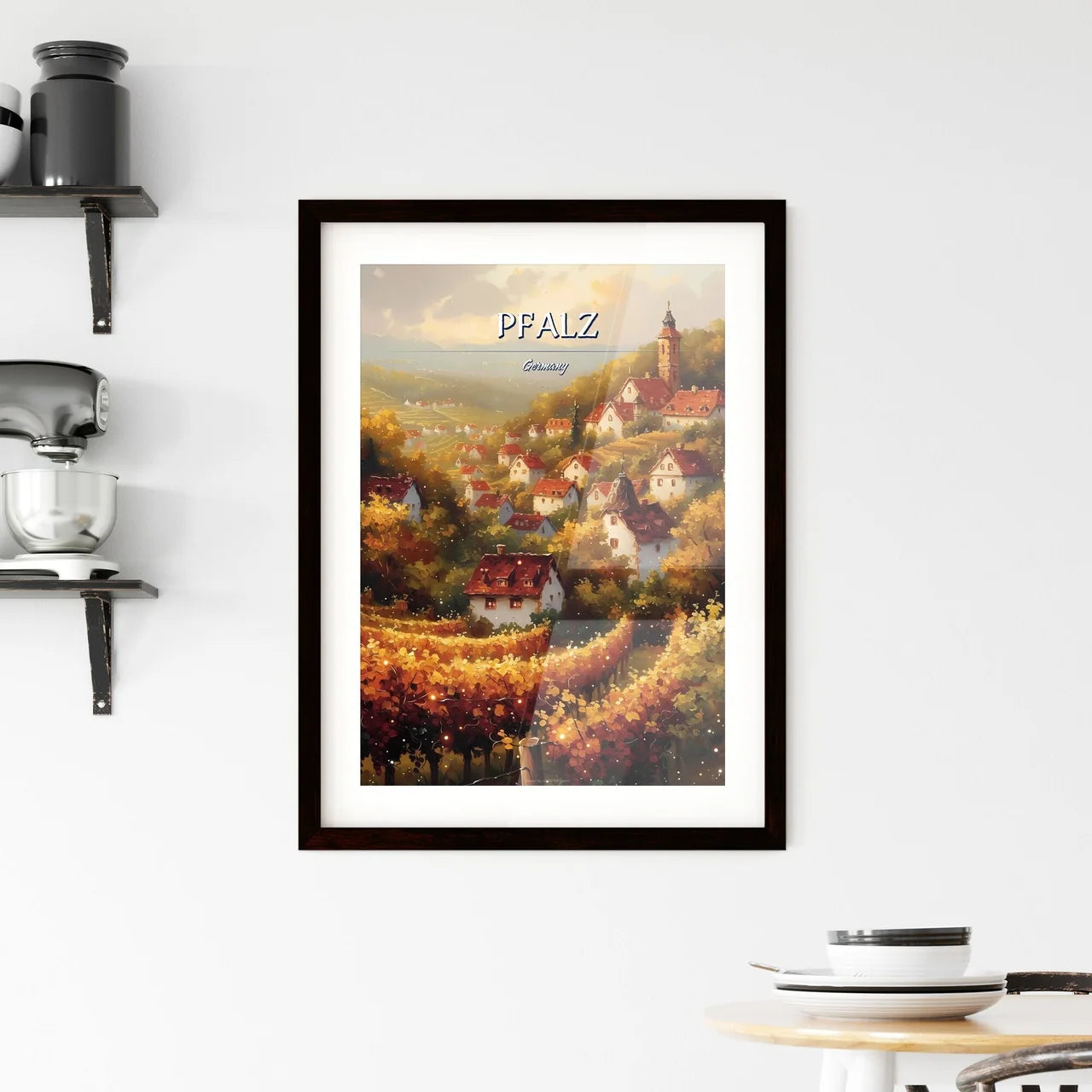 Pfalz, Germany - Art print of a painting of a village in a vineyard Custom Print