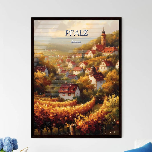 Pfalz, Germany - Art print of a painting of a village in a vineyard Framed Art