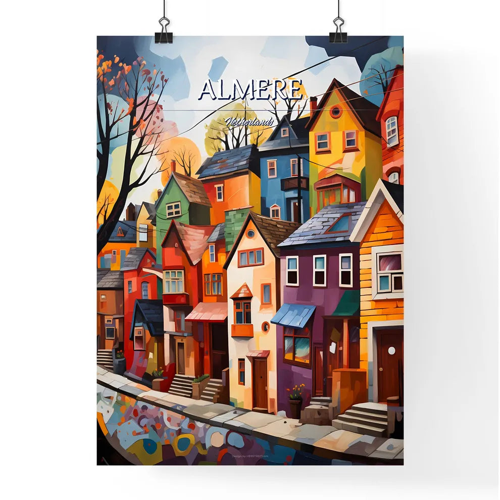 Almere, Netherlands - Art print of a painting of a row of colorful houses Poster