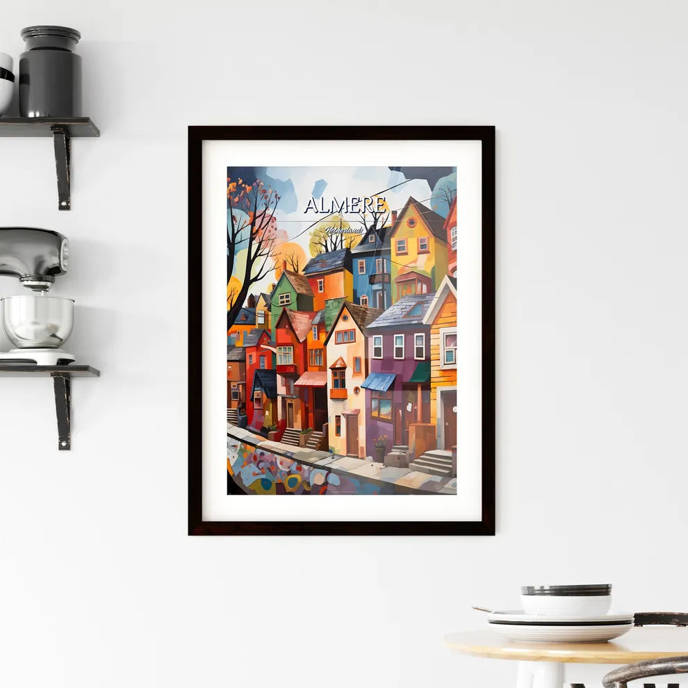 Almere, Netherlands - Art print of a painting of a row of colorful houses Custom Print