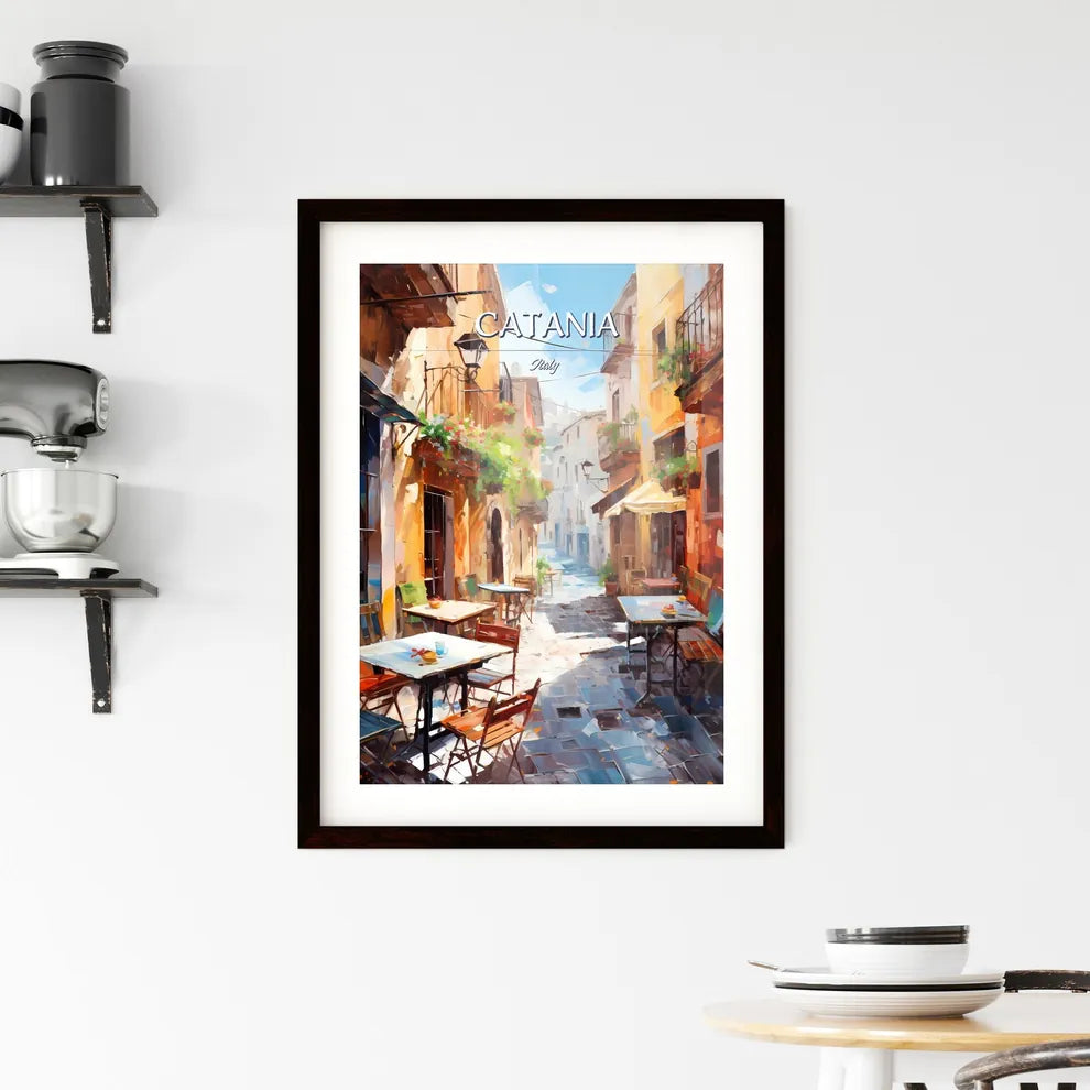Catania, Italy - Art print of a painting of a street with tables and chairs Custom Print