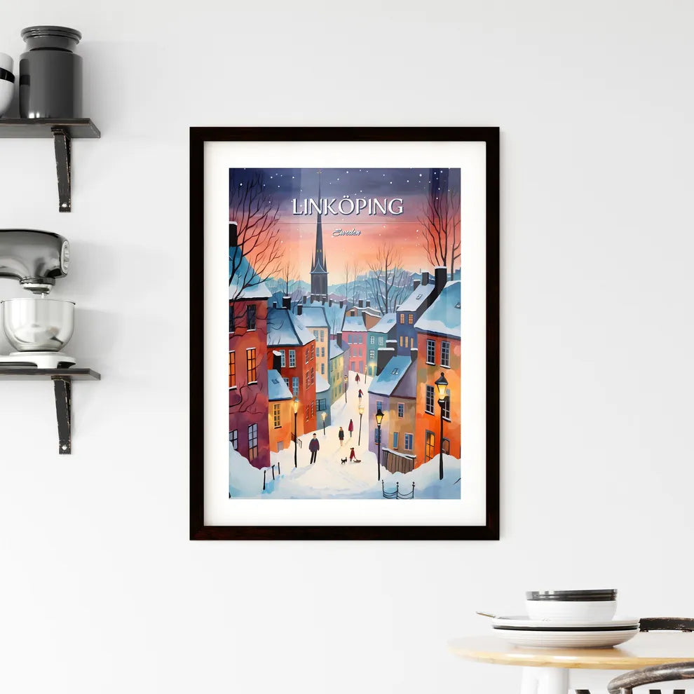 Linköping, Sweden, - Art print of a painting of a snowy city Custom Print