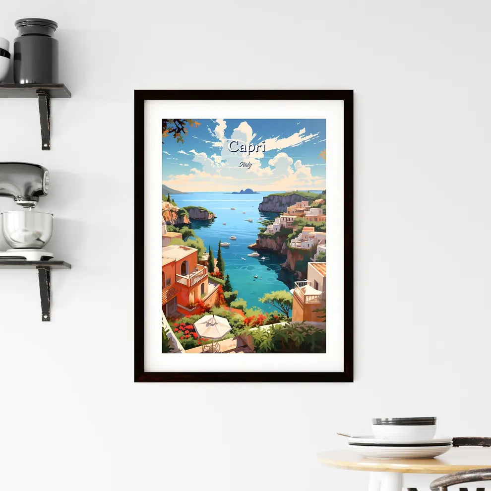 Capri, Italy - Art print of a painting of a town on a cliff above a body of water Custom Print