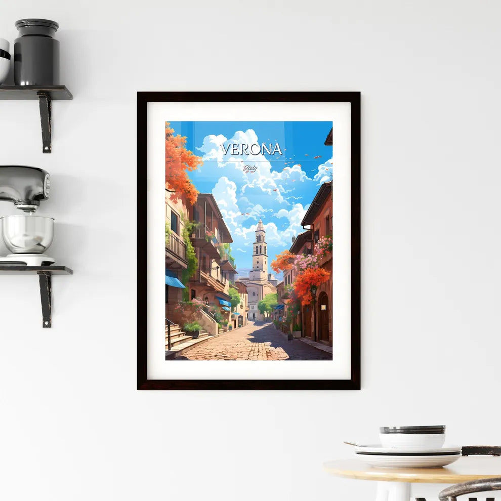 Verona, Italy - Art print of a street with buildings and a tower Custom Print