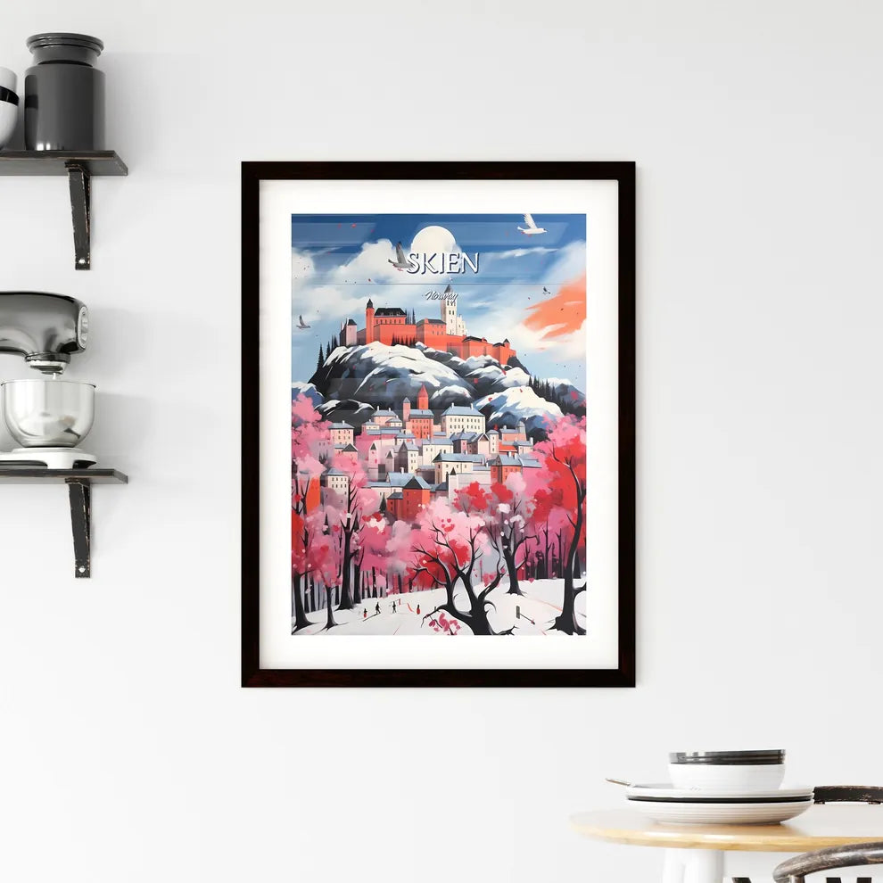 Skien, Norway - Art print of a painting of a castle on a hill with trees and a blue sky Custom Print