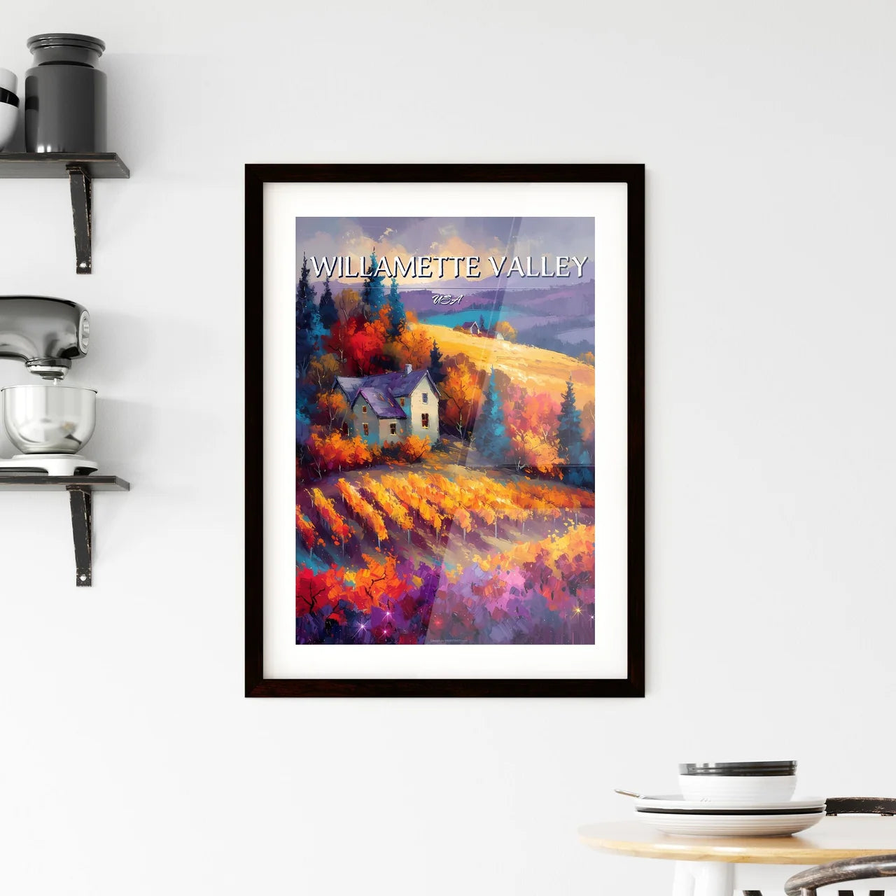 Willamette Valley, USA - Art print of a house in a vineyard Custom Print