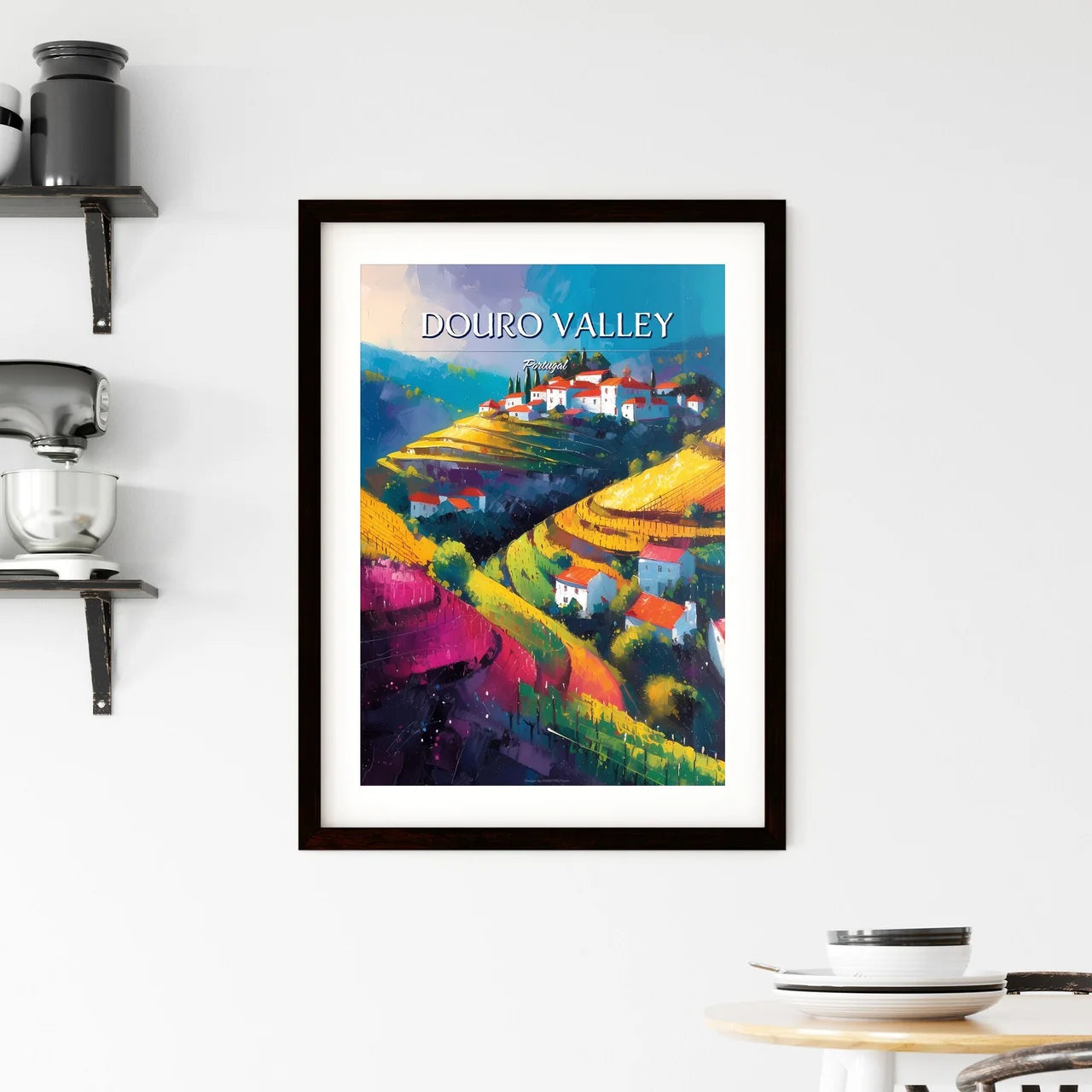 Douro Valley, Portugal - Art print of a painting of a village on a hillside Custom Print