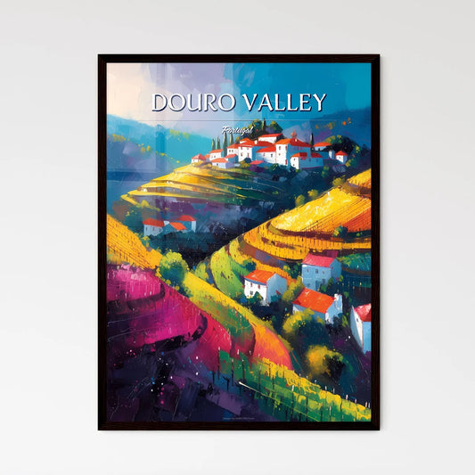 Douro Valley, Portugal - Art print of a painting of a village on a hillside Framed Art