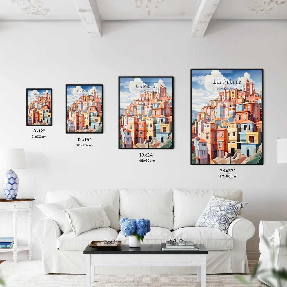 Las Palmas de Gran Canaria, Spain - Art print of a colorful city with many windows Size Chart