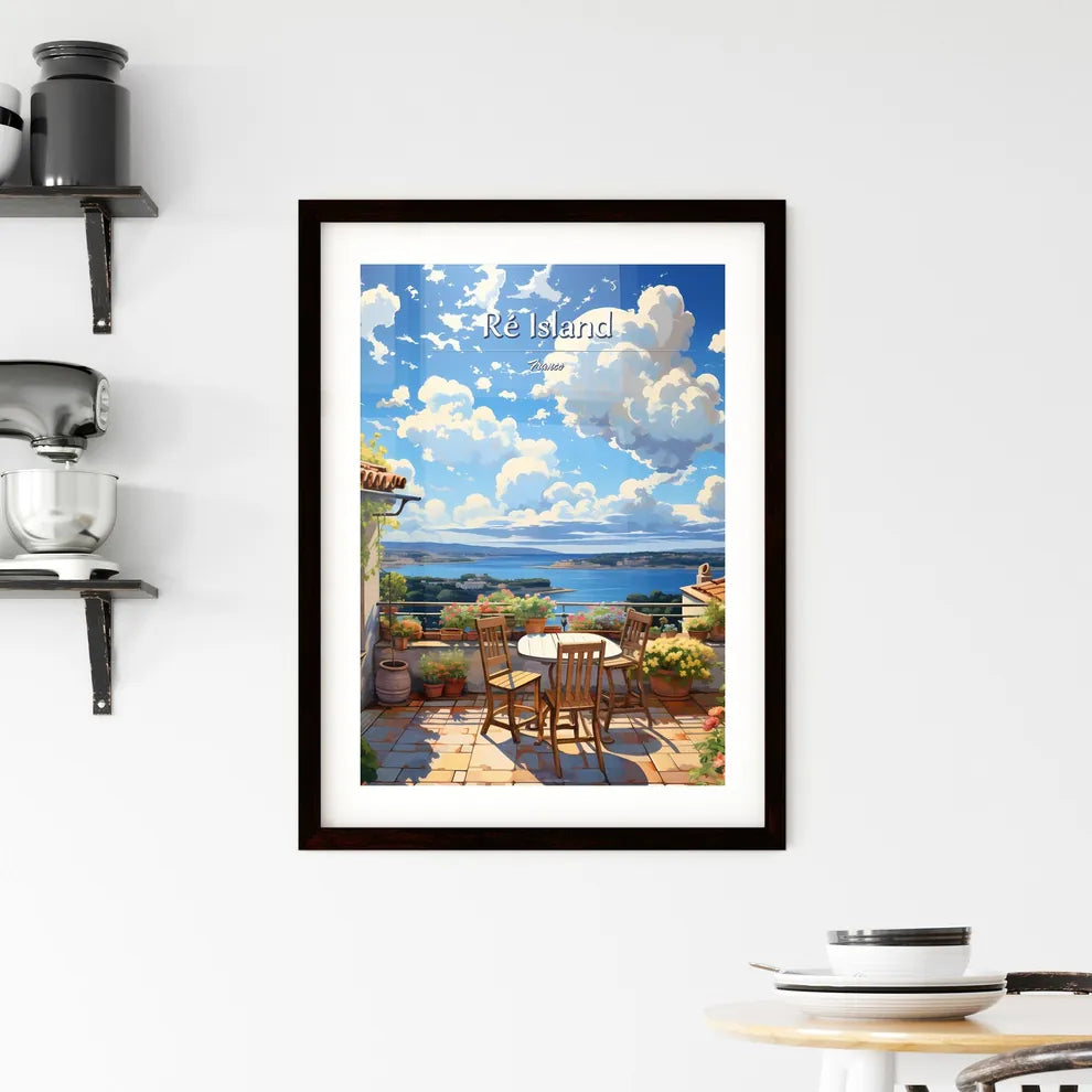 On the roofs of Ré Island, France - Art print of a table and chairs on a balcony overlooking a body of water Custom Print