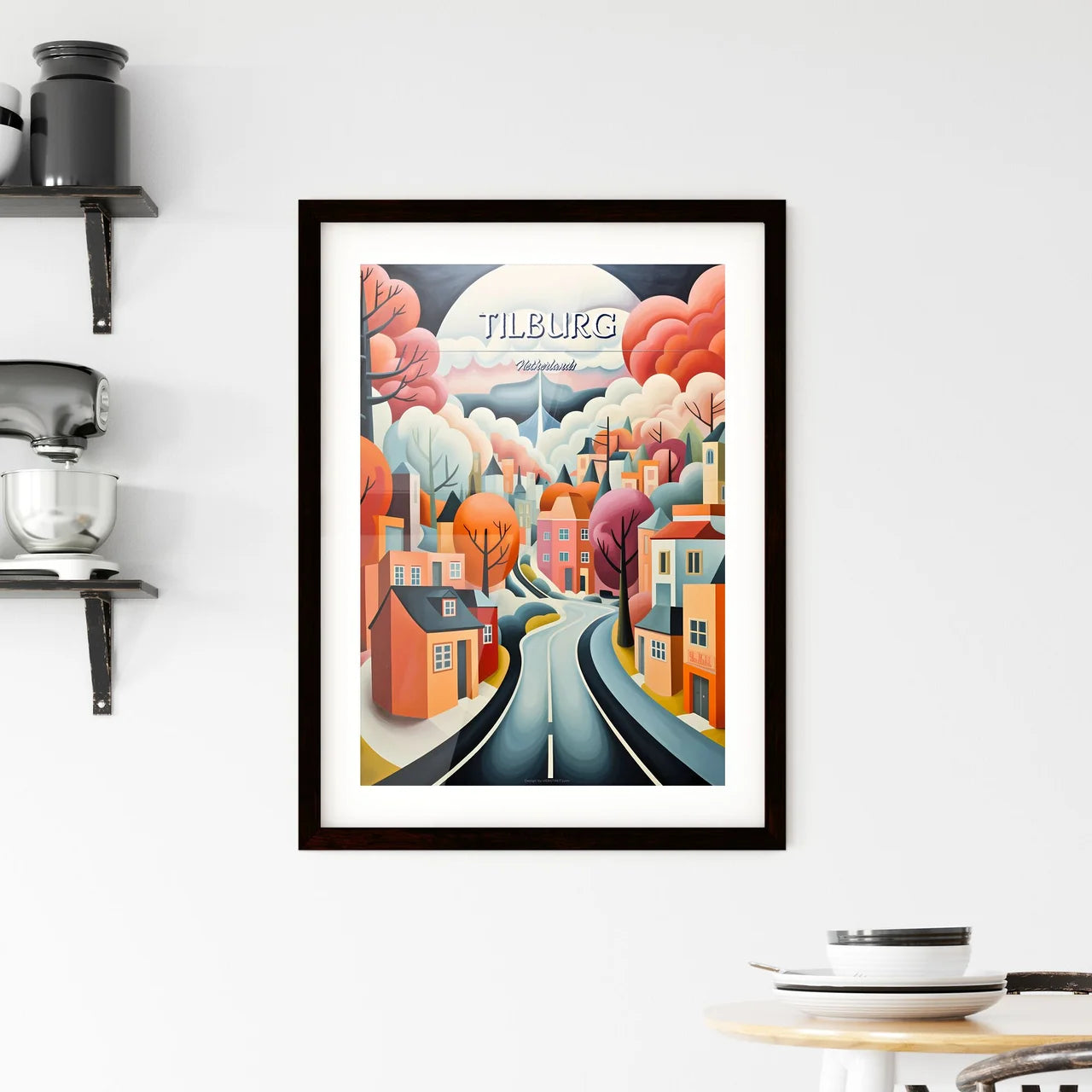 Tilburg, Netherlands - Art print of a painting of a road leading to a town Custom Print