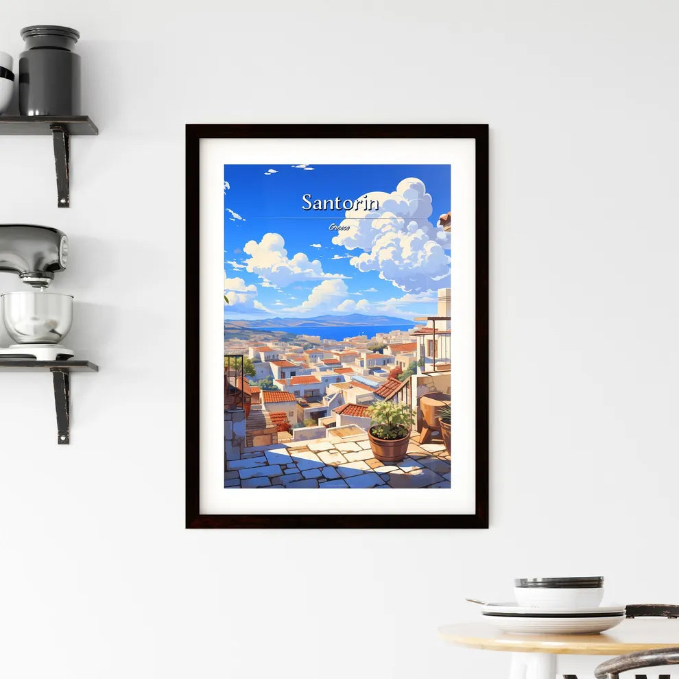 On the roofs of Santorin, Greece - Art print of a view of a city from a balcony Custom Print