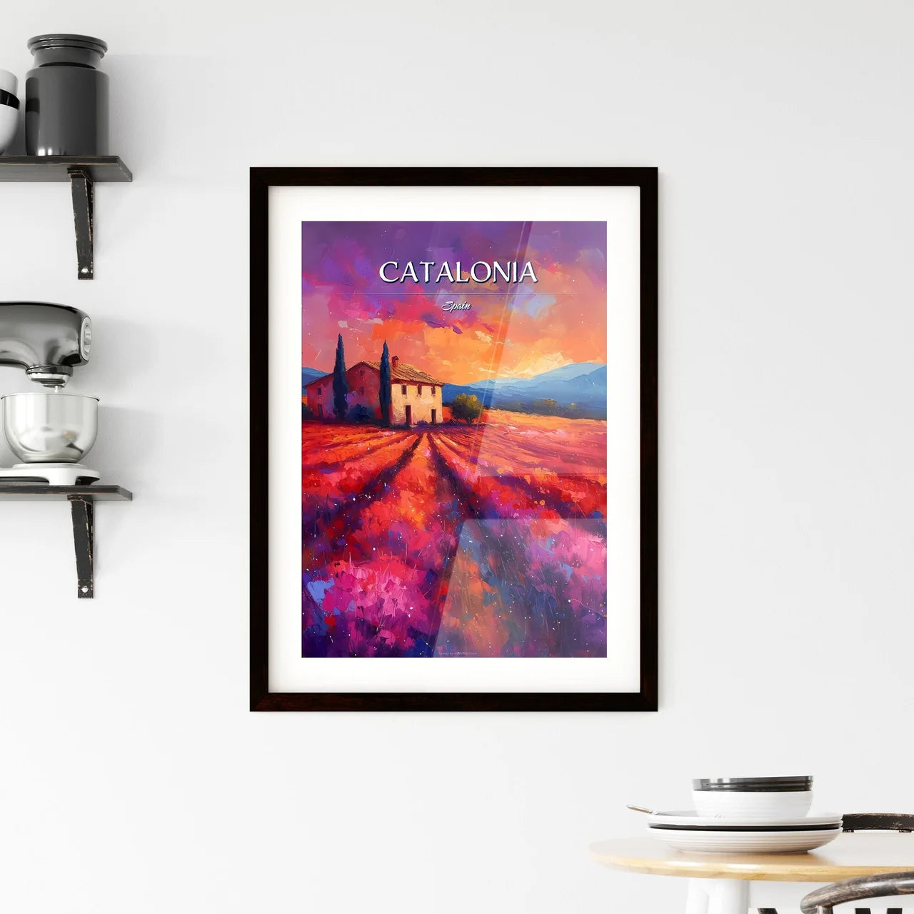 Catalonia, Spain - Art print of a painting of a house in a field of flowers Custom Print