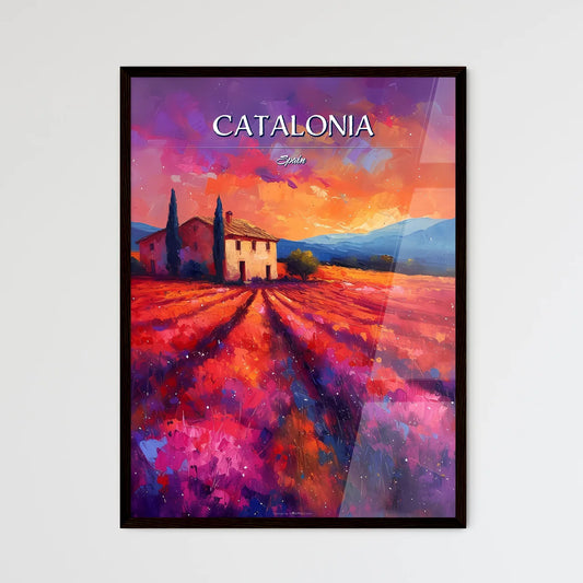 Catalonia, Spain - Art print of a painting of a house in a field of flowers Framed Art