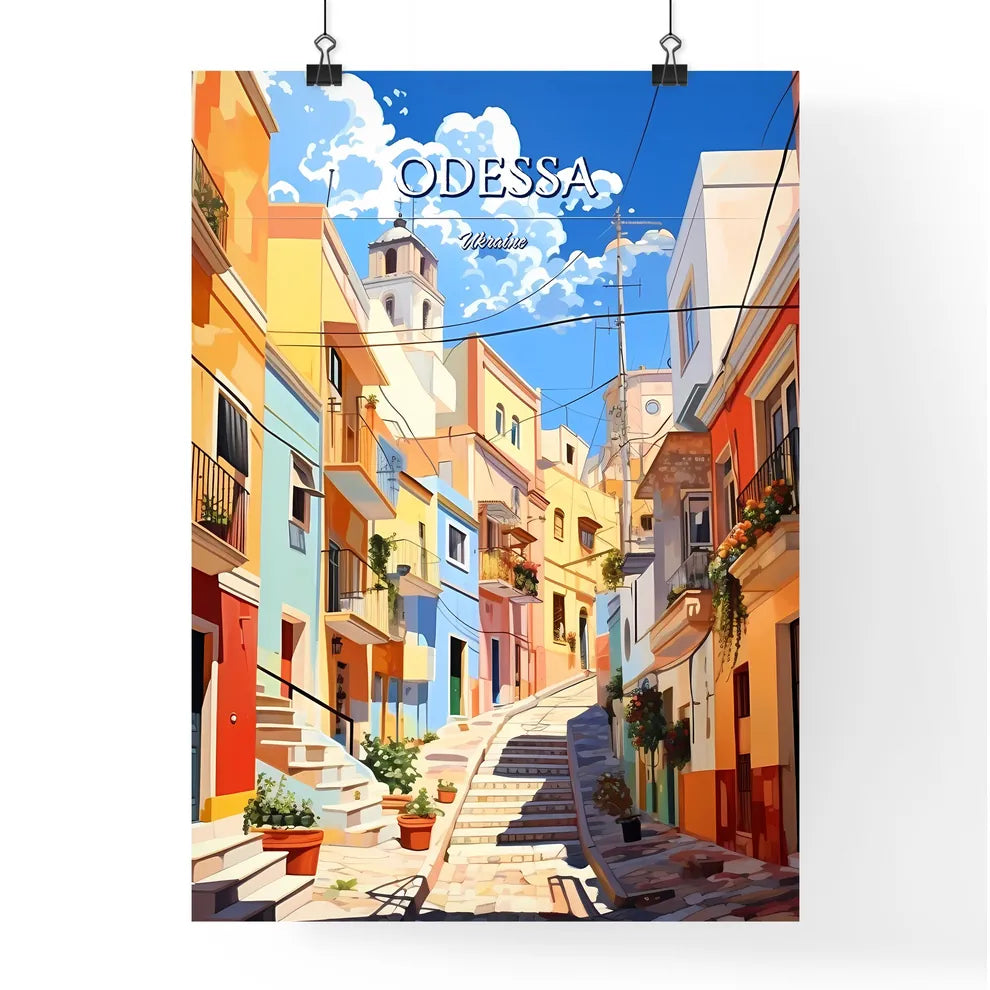 Odessa, Ukraine - Art print of a colorful buildings on a street Poster