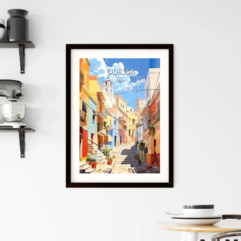 Odessa, Ukraine - Art print of a colorful buildings on a street Custom Print