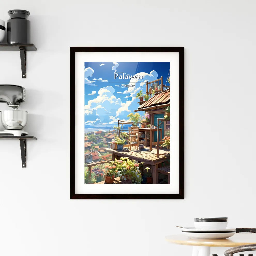 On the roofs of Palawan, Philippines - Art print of a house with flowers and plants on the roof Custom Print