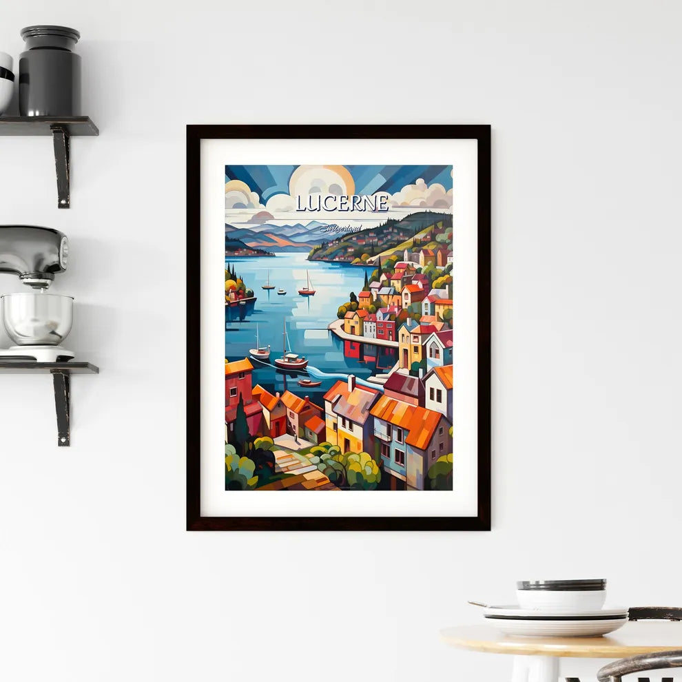 Lucerne, Switzerland - Art print of a painting of a town on a river Custom Print