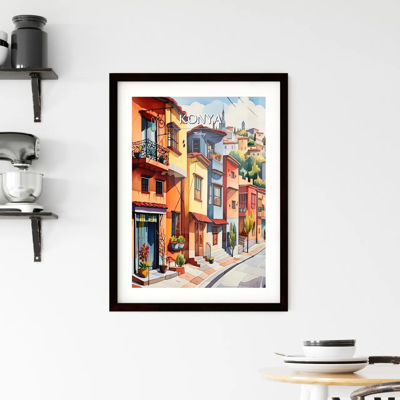 Konya, Turkey - Art print of a painting of a street with colorful buildings Custom Print